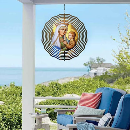 Crown Virgin Mary Wind Spinner, Metal Wind Spinners Outdoor Indoor, Religious Jesus Christ Garden Decor for Outside, Stainless Wind Spinners for Yard and Garden 10 inch 3D (25.76X25 CM)