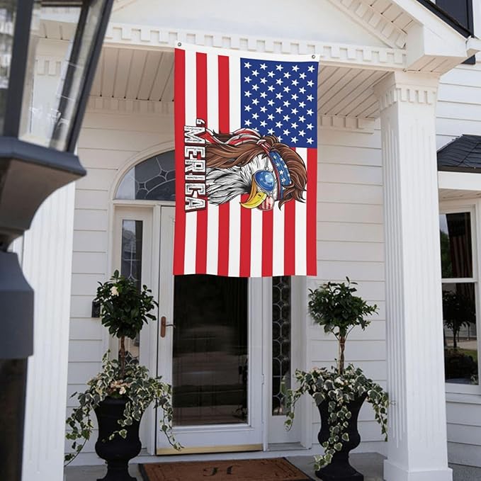 Eagle Mullet Merica Flag – 3x5 Ft Outdoor/Indoor Durable Polyester Funny 4th of July Patriotic Banner Vivid Color Fade Resistant-Sided with Brass Grommets – Bald Eagle American Banner Décor