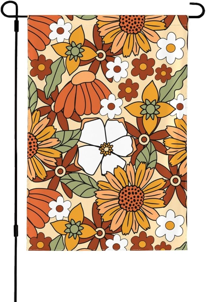70s Retro Floral Garden Flag 12x18 Inch,Spring Decorative Flag Small Vertical Double Sided Holiday Farmhouse Seasonal Decor for Yard