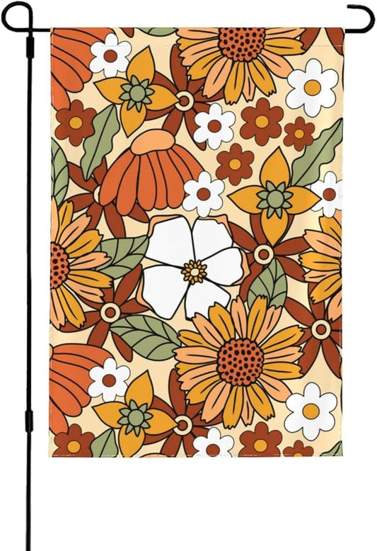 70s Retro Floral Garden Flag 12x18 Inch,Spring Decorative Flag Small Vertical Double Sided Holiday Farmhouse Seasonal Decor for Yard