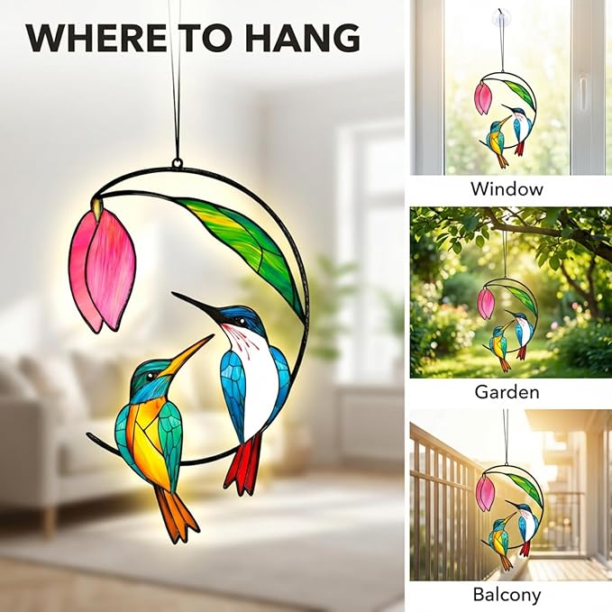 Hummingbird Gifts for Women, Hummingbird Sun Catcher for Window Hanging, Mothers Day for Mom Grandma Bird Lovers, Spring Suncatcher Garden Decor for Indoor Outdoor Windows(1)