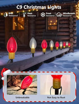 2 Pack Jumbo Red and White C9 Christmas Pathway Lights, 14ft Outdoor Decorative Lights with Energy-Efficient LED Bulbs, Waterproof for Yard, Garden, Porch, and Walkway - UL Listed