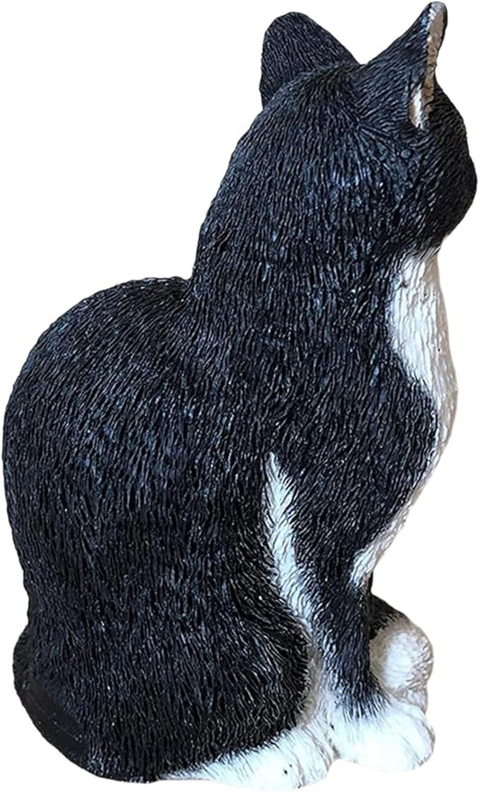 Cat Resin Outdoor Tree Sculpture Gift Garden Terrace Lawn Outdoor Cat Statue (Black)