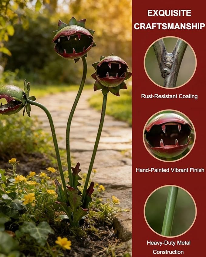 2026 Whimsical Metal Carnivorous Plant Garden Stake, Handmade 25inch Large Venus Flytrap Monster Plant Sculpture Yard Art Decor, Unique Quirky Gift for Lawn Patio Beds, Planters Decoration