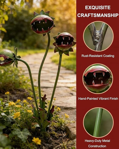 2026 Whimsical Metal Carnivorous Plant Garden Stake, Handmade 25inch Large Venus Flytrap Monster Plant Sculpture Yard Art Decor, Unique Quirky Gift for Lawn Patio Beds, Planters Decoration
