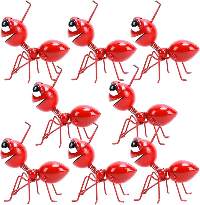 Cruis Cuka Metal Yard Art Garden Decor for Outside Cute Ants Yard Decorations Outdoor Lawn Ornaments Backyard Gifts for Mom - Set of 8（All Red）