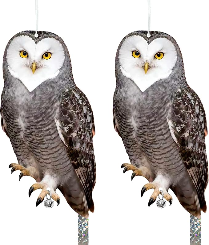 Owls to Keep Birds Away: 2Pcs Fake Owl with Reflective Tape for Orchard Garden Patio Pool, Reflective Hanging Decoration to Keep Birds Pigeon from Windows Tree Vineyard