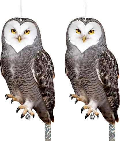 Owls to Keep Birds Away: 2Pcs Fake Owl with Reflective Tape for Orchard Garden Patio Pool, Reflective Hanging Decoration to Keep Birds Pigeon from Windows Tree Vineyard