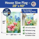 Caroline's Treasures Alaska Forget-me-nots in Watercolor House Flag Large Porch Sleeve Pole Decorative Outside Yard Banner Artwork Wall Hanging, Polyester, House Size, Multicolor