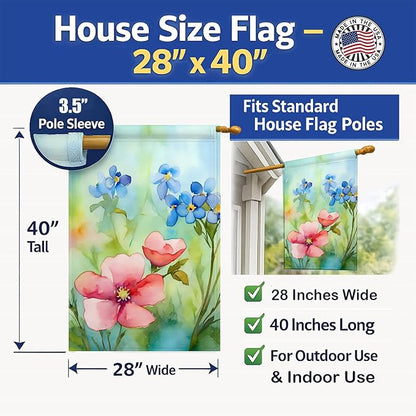 Caroline's Treasures Alaska Forget-me-nots in Watercolor House Flag Large Porch Sleeve Pole Decorative Outside Yard Banner Artwork Wall Hanging, Polyester, House Size, Multicolor