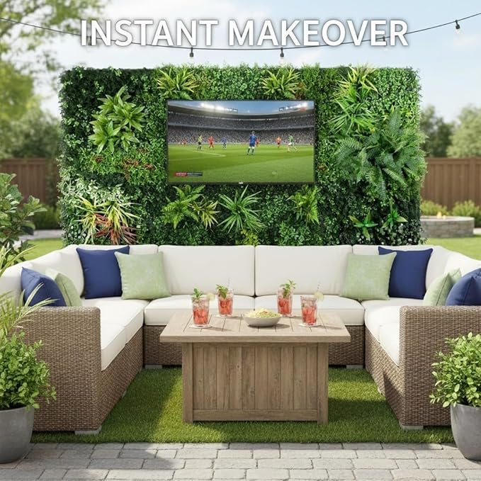 Artificial Plant Wall Panels, 40"x 40" Greenery Boxwood Panels with UV Protection, Faux Grass Ivy Privacy Screen Fence, Grass Wall Backdrop for Indoor Outdoor Garden Backyard Decor