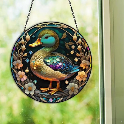 Duck Acrylic Window Hanging,Stained Window Hanging Decor Colorful Ornament,Stained Two-Sided Panel Hangings Decoration,Acrylic Suncatcher for Garden Kitchen Living Room