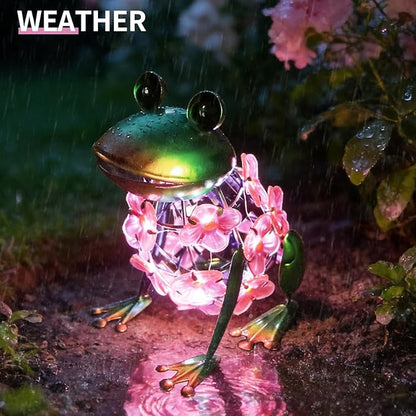 VCUTEKA Frog Solar Lights Outdoor, Solar Lantern Waterproof LED Hydrangea Flower Lights Frog Tabletop Decorations for Patio Garden Yard Outside Decor, Pink