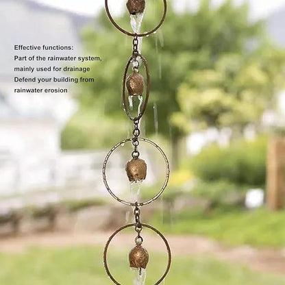 Hanging Rain Chime Metal Beautiful Sound Decorative Bell Shaped Rain Chain for Gutter Drainage Outside Garden, 47in