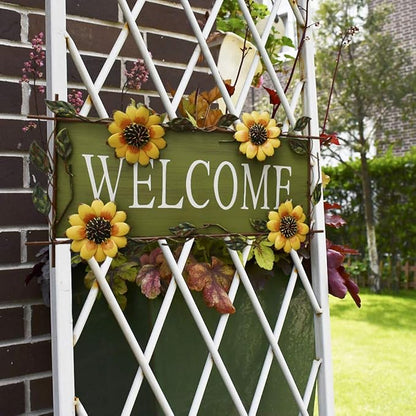 Welcome Sign Metal Hanging Sunflower Signs for Front Door Porch Wall - Rustic Decorative Door Hanger Indoor Outdoor Spring Decoration Wreath Decor (A)