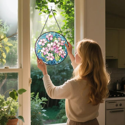 Stained Glass Suncatchers Window Hanging, Flowers Sun Catchers Indoor Window Stained Glass Hanging Garden Decor, Birthday Gifts for Mom Grandma Aunt Sister Bestie 7.8 in