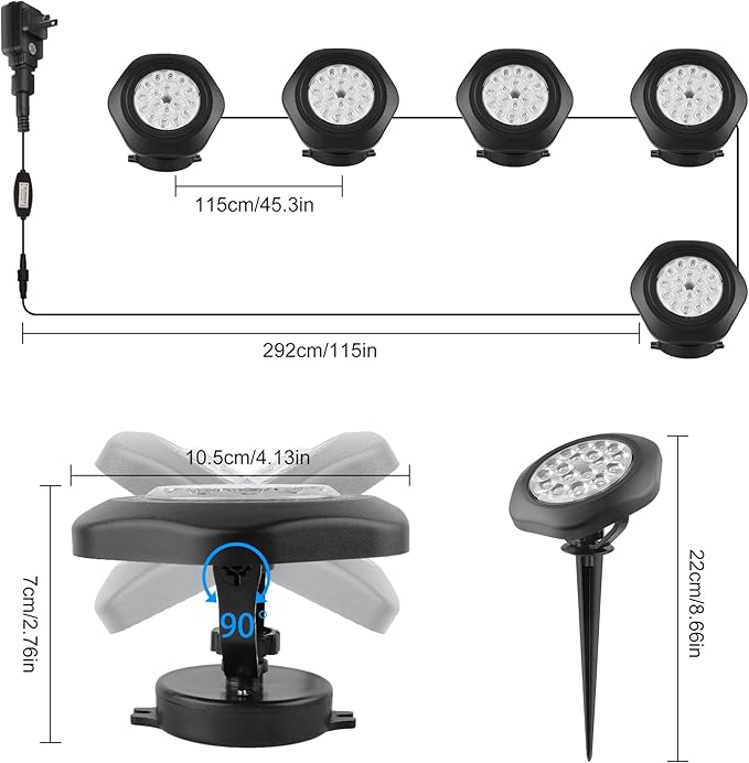 RGB Pond Lights with Timer,18 LED Underwater Submersible Fountain Lights,Remote Control IP68 Waterproof Color Changing Spotlights for Fish Aquarium Tank Yard Garden Pool (Set of 5)