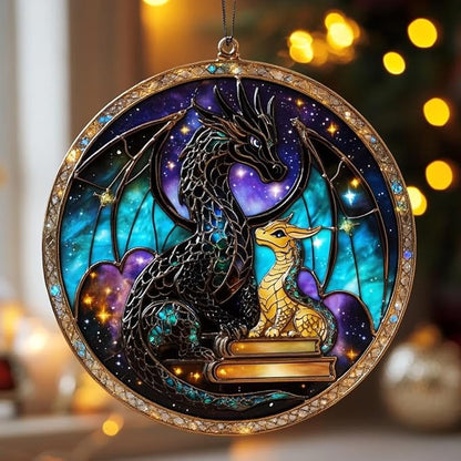 Fantasy Dragon Acrylic Suncatcher - Faux Stained Glass Indoor Window Hanging Ornament, Outdoor Sun Catcher Panel, Home Decor Gift for Dragon Fans