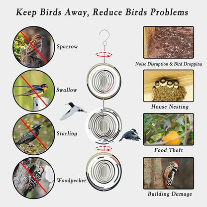 12PCS Bird Deterrents for Outside Patio, Stainless Steel Bird Reflectors to Keep Birds Away, Woodpecker Deterrent for House，Bird Scare Devices to Keep Pigeons Away from Your Garden
