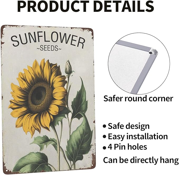 Vintage Tin Signs Retro Art with Sunflower Patterns & Fun Sayings - Perfect Wall Decor for Hippies, Boho Fans & Fairy Garden Lovers. Sun-Soaked Colors & Metal Material Add Rustic Charm - 12x8 Inches