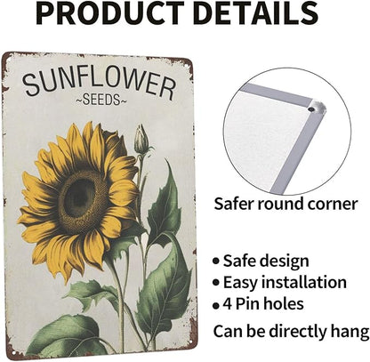 Vintage Tin Signs Retro Art with Sunflower Patterns & Fun Sayings - Perfect Wall Decor for Hippies, Boho Fans & Fairy Garden Lovers. Sun-Soaked Colors & Metal Material Add Rustic Charm - 12x8 Inches
