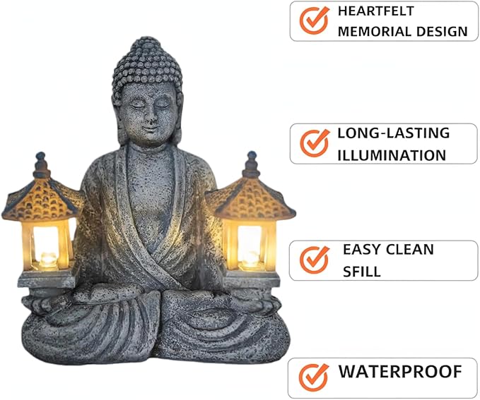 Buddha Statue for Home and Outdoor Decor Solar Powered Flickering LED,Garden Light,Courtyard Zen Meditation Spiritual Room Decor- Buddha Decor Outdoor-Ideas Gifts for Women, Mom