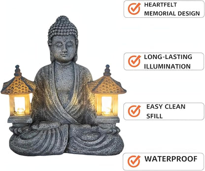 Buddha Statue for Home and Outdoor Decor Solar Powered Flickering LED,Garden Light,Courtyard Zen Meditation Spiritual Room Decor- Buddha Decor Outdoor-Ideas Gifts for Women, Mom