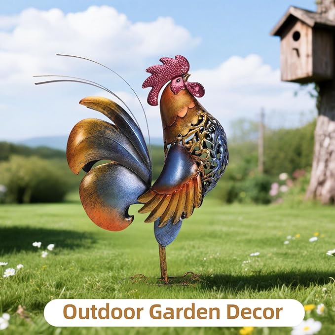 Rooster Garden Statues,Vintage Chicken Statue for Outdoor Decor, Regal Mighty Metal Rooster,Perfect Handmade Gift for Housewarming, Friends, Garden Lover