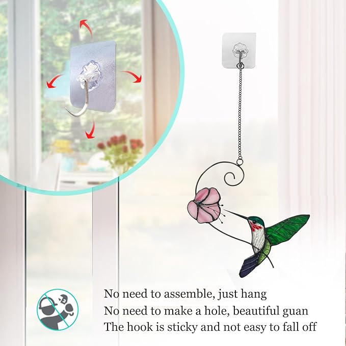 1PC Colorful Hummingbird Glass Window Decor Hanging Ornament, Home Wall Garden Decor, Hummingbird Light Catcher, Bird Lover Favorite Gardening Ornament