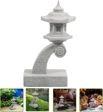 OSALADI Miniature Japanese Lantern Pagoda Figurines Asian Sandstone Tower Statue Fish Tank Aquarium Ornament Fairy Garden Accessories Zen Terrarium Bonsai Decorations