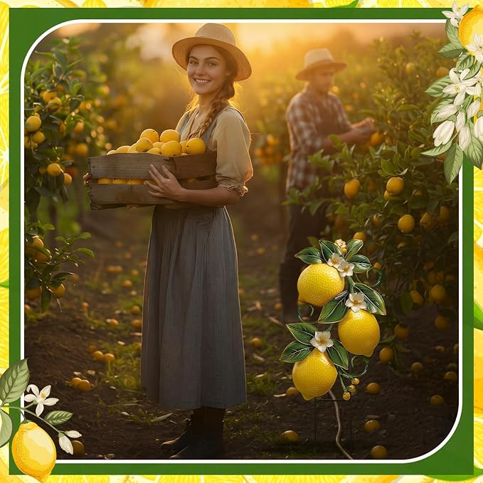 Amyhill Lemon Outdoor Decor Summer Metal Garden Stakes Yellow Lemon Yard Signs Rustic Farmhouse Floral Waterproof Lawn Sign Outdoor Decorations for Summer Holiday Garden Lawn Decor