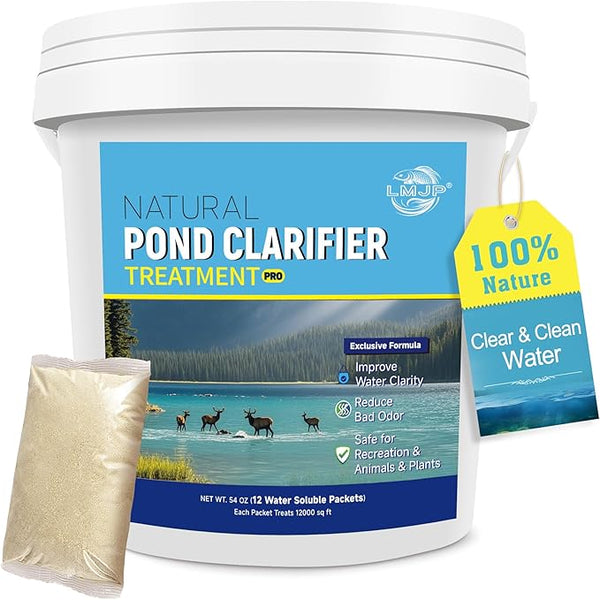 LMJP Pond Clarifier Treatment – 12 Packets Natural Pond Water Clear for Outdoor Lakes – Beneficial Enzymes to Improve Water Clarity & Eliminate Odor – Treats Up to 144000 Sq Ft