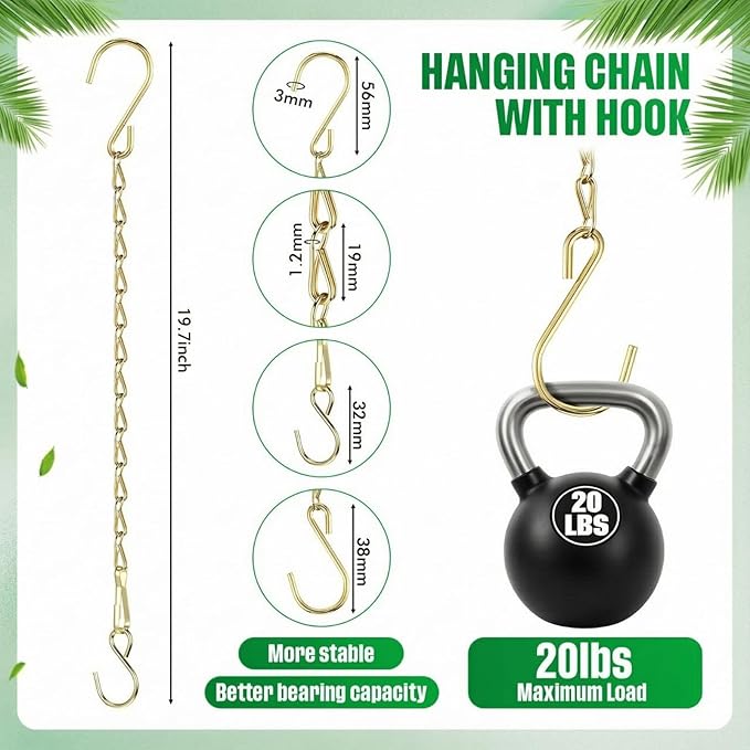 EBOOT 2 Pcs Hanging Chain for Bird Feeders, Planters, Lanterns and Ornaments(19.7 Inch,Gold)