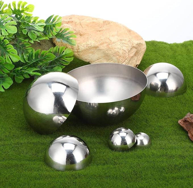 BESTonZON 10Pcs Stainless Steel Half Gazing Balls for Garden Decor Mirror Sphere Outdoor Yard Hollow Floating Globe Polished Metal Orbs Assorted Sizes