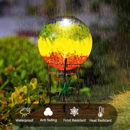 Stargarden Solar Powered Gazing Ball, 10 Inch Glass Gazing Globe, Decorative Gazing Balls with Metal Ball Stand, Colorful Solar Globes for Patio, Lawn, Garden Decor
