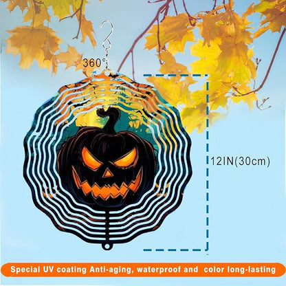Halloween Pumpkin Wind Spinner Outdoor Decorations, 12in Large Metal 3D Kinetic Wind Sculptures Hanging for Halloween Yard Garden Decor