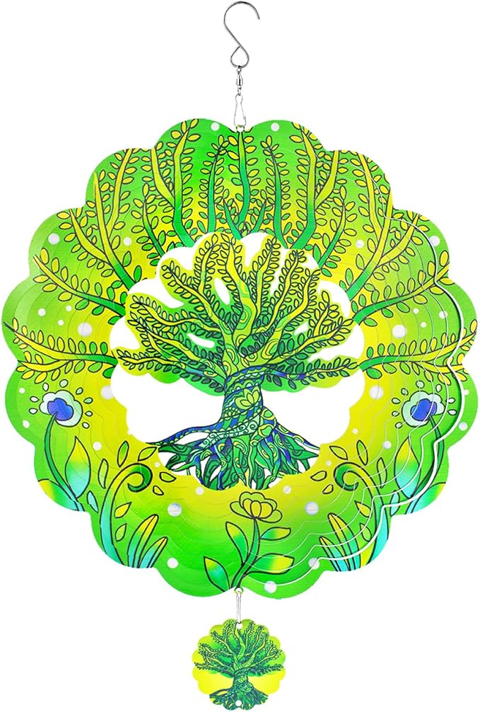 Wind Spinners,12 inch Tree of Life with 360° Swivel Hook for Yard and Garden, Bird Wind Catcher, Metal Wind Spinners Outdoor for Lawn Hanging Crafts Decor Kinetic Yard Art Ornament Gifts