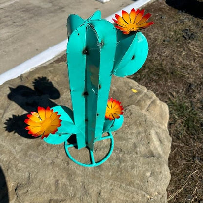 Metal Saguaro Cactus - Garden Art (Turquoise)