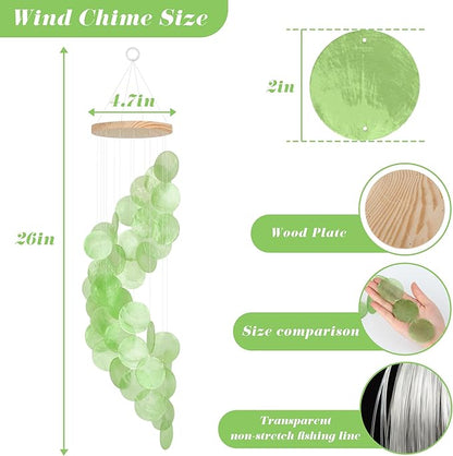 Green Gradient Spiral Shape Capiz Shells Windchime,Shell Wind Chimes for Outside,Coastal Wind Chimes for Indoor/Outdoors,Seashell Wind Chimes,Best Hanging Decor for Balconies,Garden,Yard,Beach