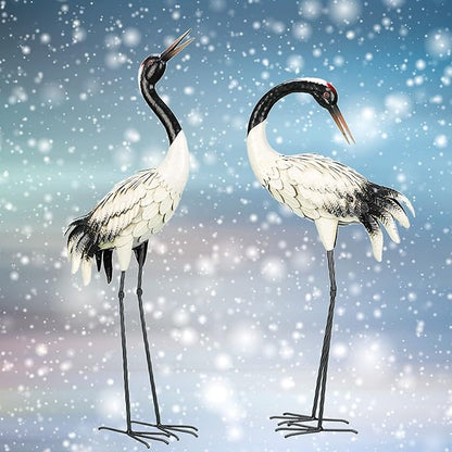 chisheen Crane Garden Statues Outdoor Metal Heron Yard Art Bird Sculpture for Lawn Patio Large Size