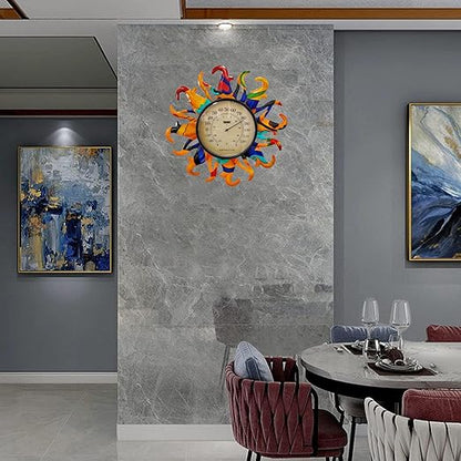 Metal Sun Thermometer Indoor Outdoor Ornament Wall Art Decor, Sun Plaque Sculpture Hanging Mounted for Living Room Bedroom Kitchen Patio for Home or Garden, No Battery Required (Orange)