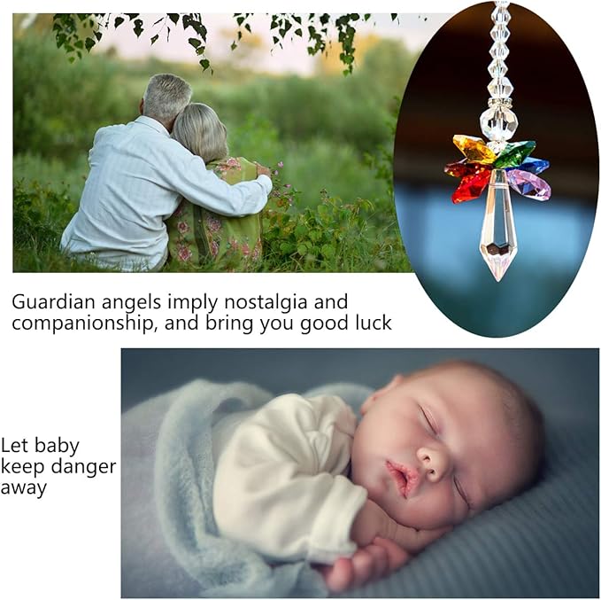 Rainbow Guardian Angel Crystal Suncatcher for Home/Car Decoration & Porch Decor & Hangings Crystal Glass Ornament for Christmas Tree Christmas Ornaments for Tree Gift for Mom Women (Rainbow)