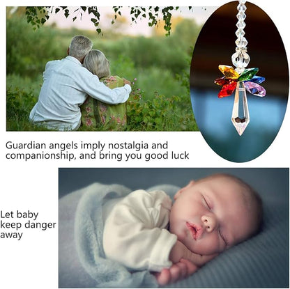 Rainbow Guardian Angel Crystal Suncatcher for Home/Car Decoration & Porch Decor & Hangings Crystal Glass Ornament for Christmas Tree Christmas Ornaments for Tree Gift for Mom Women (Rainbow)