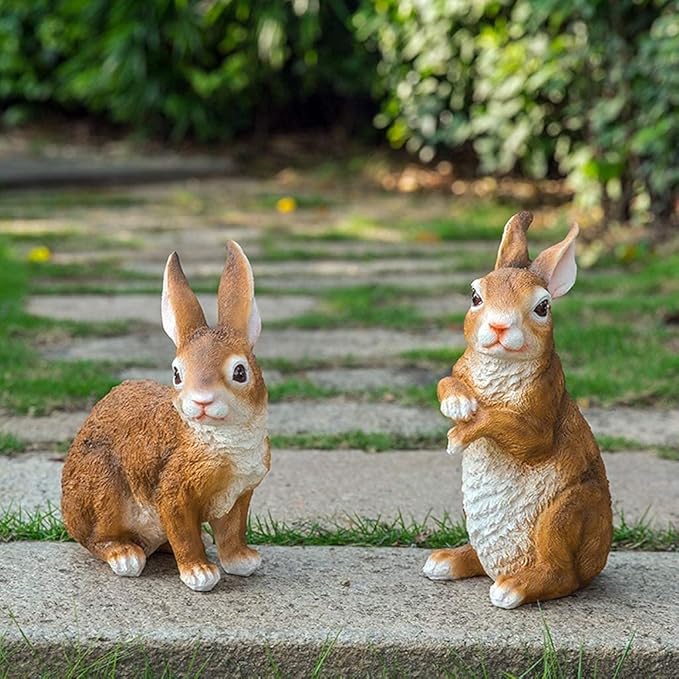 Garden Courtyard Decoration Crafts Outdoor Landscape Sculpture Resin Animal Simulation Rabbit Ornaments(Color:A)
