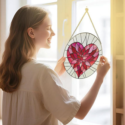Stained Glass Window Hanging - 8 Inch Valentine Sun Catcher, Suncatcher Window Decor | Anniversary, Birthday, Christmas, Mother's Day, Valentine’s Day Gifts for Couple, Lover, Mom, Wife, Girlfriend