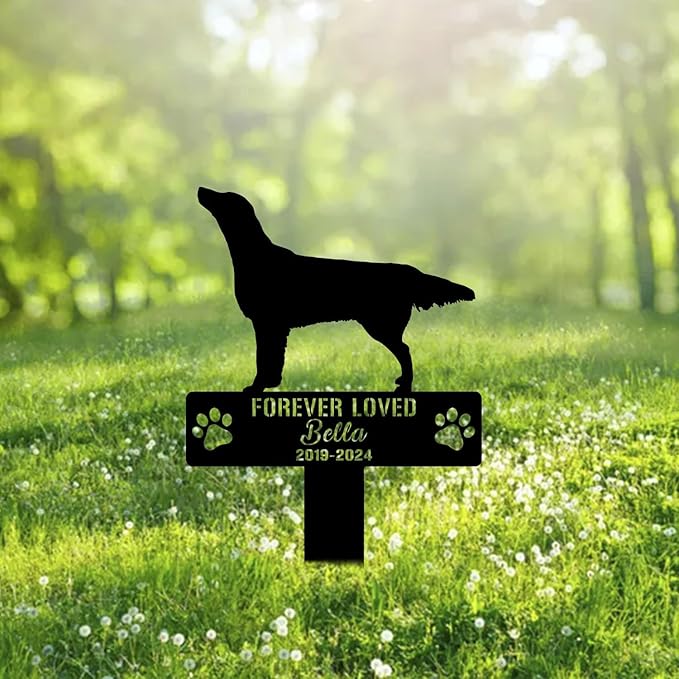 Custom Flat Coated Retriever Metal Memorial Garden Stake Personalized Pet Grave Marker Name Sign Remembrance Stake Decor Sympathy Dog Loss,Outdoor Statues for Yard Garden Lawn Patio Pathway Grave.