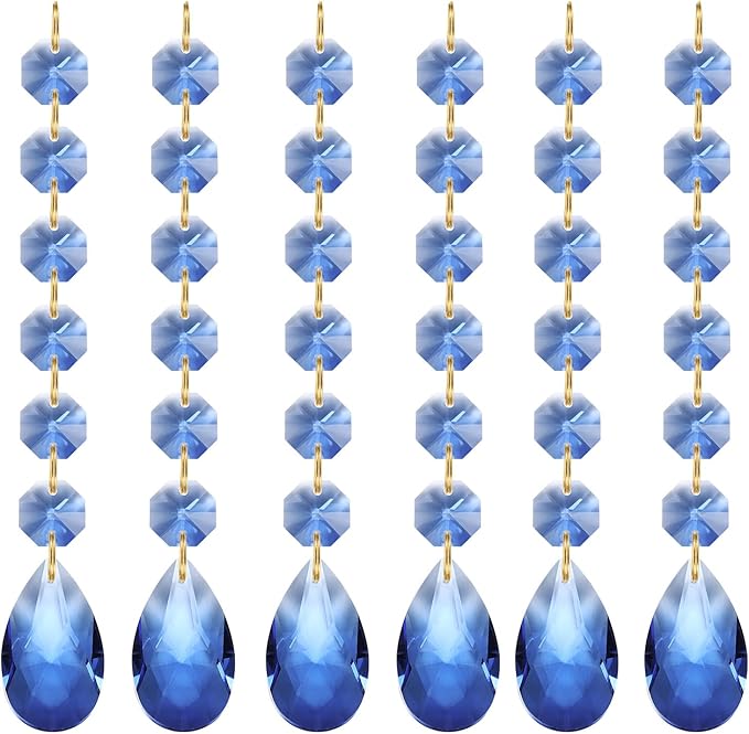 PATIKIL Teardrop Crystal Chandelier Pendants Beads, 6 Pack 160mm Length 38mm Chandelier Prisms Parts Ornaments Hanging Beads for DIY Arts Crafts Decoration, Light Blue