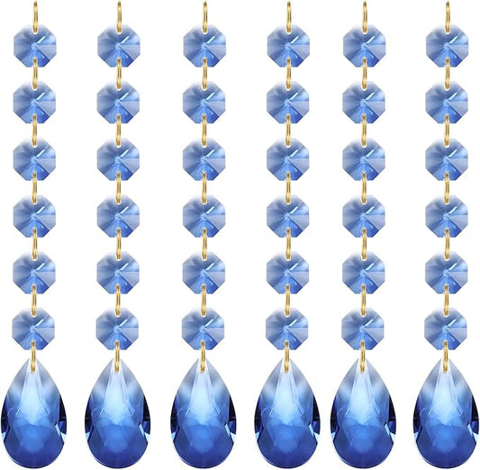 PATIKIL Teardrop Crystal Chandelier Pendants Beads, 6 Pack 160mm Length 38mm Chandelier Prisms Parts Ornaments Hanging Beads for DIY Arts Crafts Decoration, Light Blue