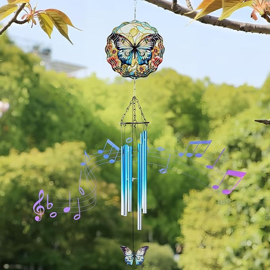 Butterfly Wind Spinner Chimes Outdoor - Hanging Garden Decor with Spinning Butterfly, Metal Wind Chimes for Patio, Yard, Backyard - Birthday Housewarming Gifts for Women/Mom/Grandma