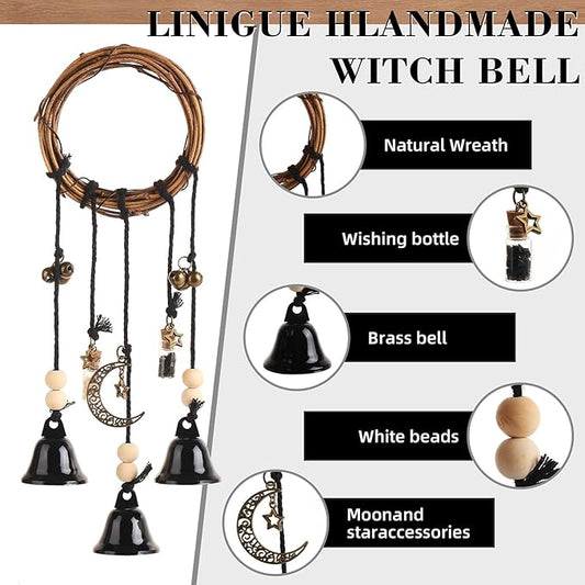 Witch Bells for Door Knob for Protection Hanging Bell Wind Chimes Handmade Decorative Bell for Boho Home Room Witchy Decor(Black)